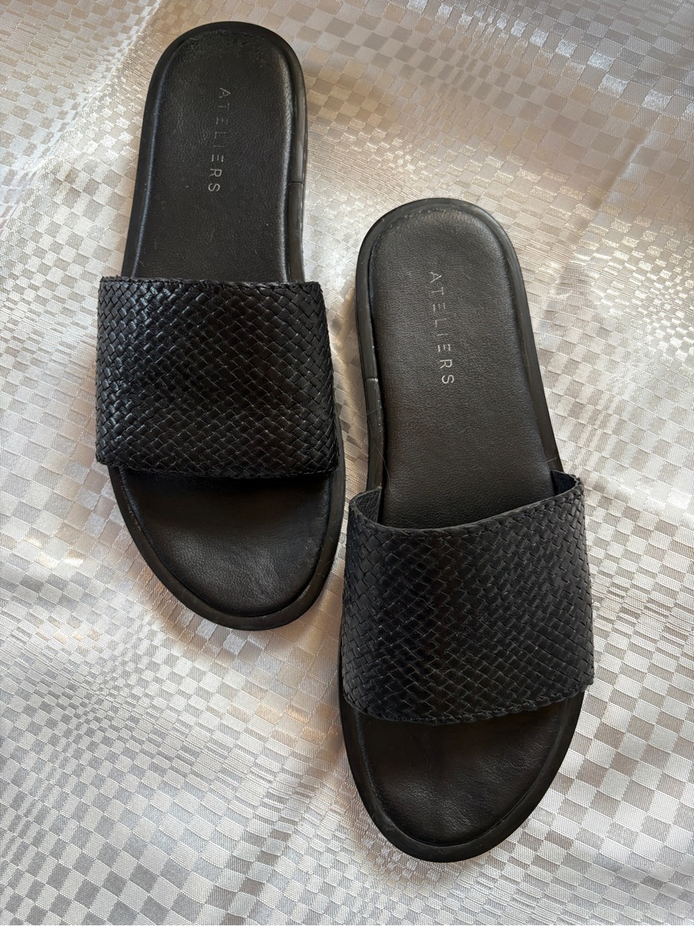 Ateliers (Designer) Black Woven Slide Sandals. 
Bought in Spain. 
Size 37.